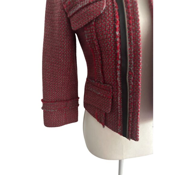 HINGE Red Gray Wool Blend Blazer Jacket Size XS (0/2) - Picture 4 of 9